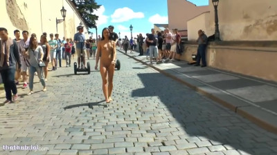 Kari walking naked on public